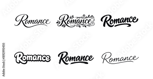 Harmonious Lettering Styles. romance set. Set lettering. harmonious lettering variations of the same emblematic concept, each with different artistic