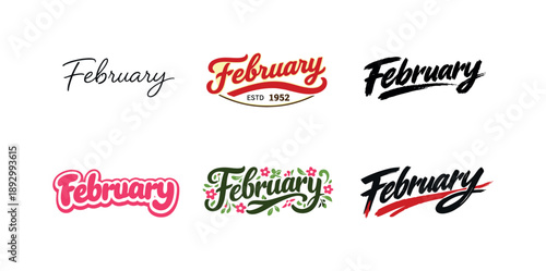 Harmonious Lettering Variations. Fresh ideas for February. Set lettering. harmonious lettering variations of the same emblematic concept, each with different