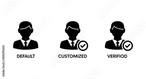 User profile status icons: default, customized, and verified user accounts