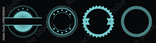 Modern futuristic badge frames collection in cyan on black