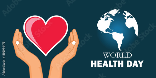 Hands holding heart vector illustration representing care, protection, and global health awareness for World Health Day. Ideal for healthcare campaigns, charity visuals, and medical promotions.