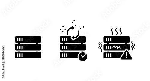 Server status icons: normal, processing, and error states