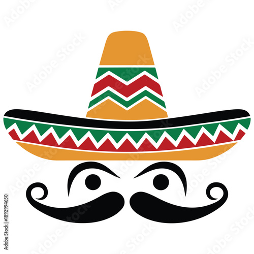 Mexican Sombrero Hat and Mustache – Colorful Fiesta Design and Cultural Art Elements .