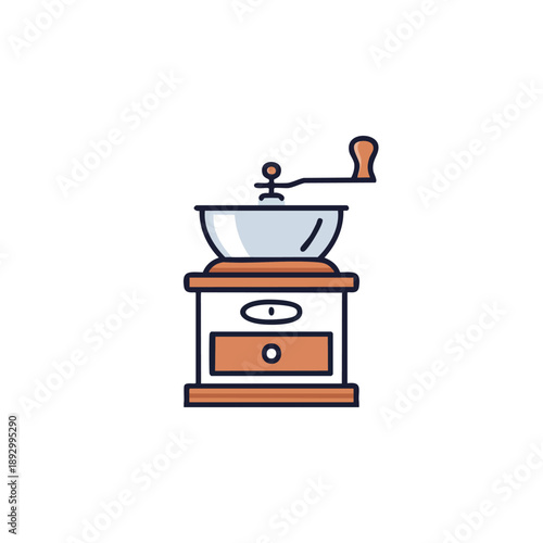 Manual coffee grinder icon, classic hand mill vector illustration isolated on white background.