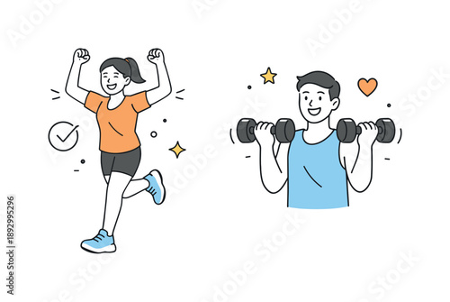 Celebrating Fitness Triumphs. Achieving fitness milestones. A person celebrating small workout successes, such as finishing a run or lifting weights.