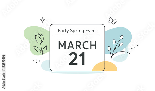 Spring Event Elegance. Early spring event. Abstract forms and gentle linear accents combined with a simple date or event card, reflecting March freshness.