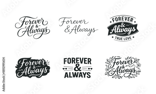 Romantic Lettering Styles. Romantic Casual Tee Lettering. Set lettering. harmonious lettering variations of the same emblematic concept, each with different