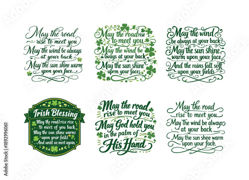 Irish Blessing Variations. Irish Blessing. Set lettering. harmonious lettering variations of the same emblematic concept, each with different