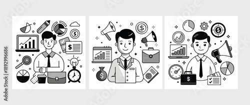 Finance and Marketing Icons in Monochrome Style