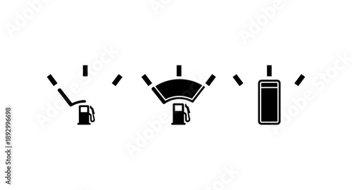 Car fuel gauge indicator showing empty, half full, and full tank levels