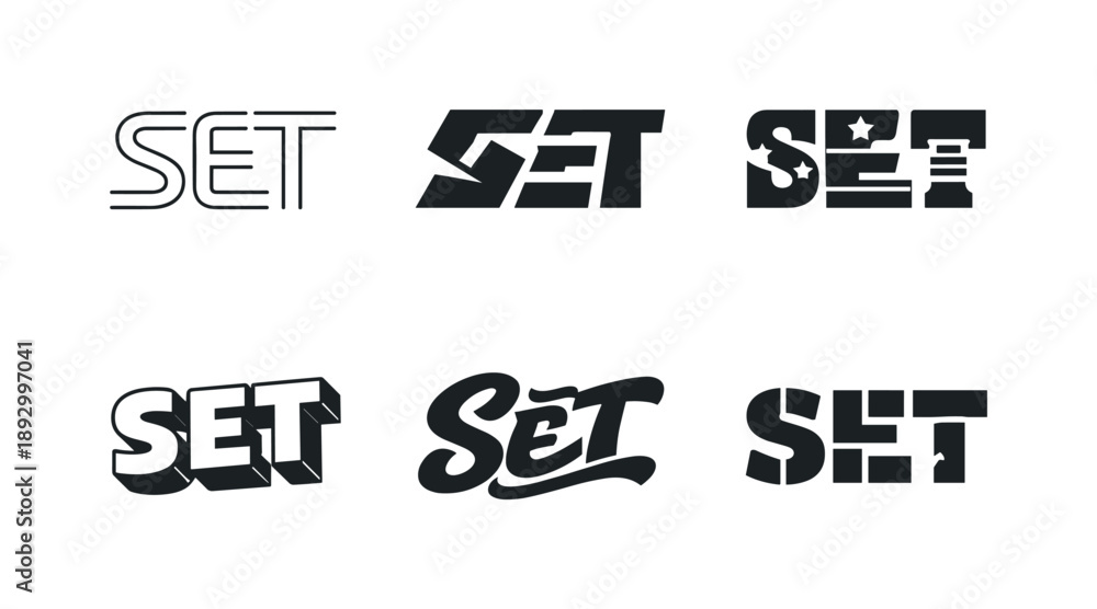 Fototapeta premium Harmonious Lettering Variations. Modern logo badge lettering. Set lettering. harmonious lettering variations of the same emblematic concept, each