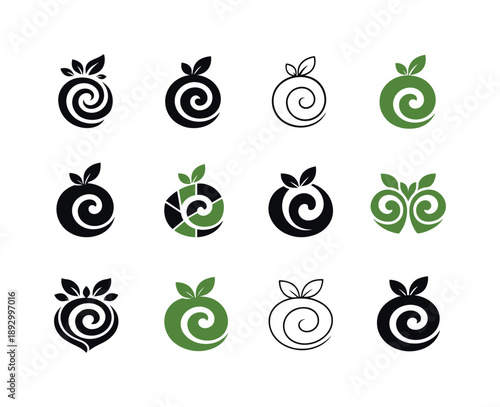 Emotional Resilience Icons. Developing emotional resilience. Icon set. Set Logo of Developing emotional resilience: abstract growth spiral. harmonious logo
