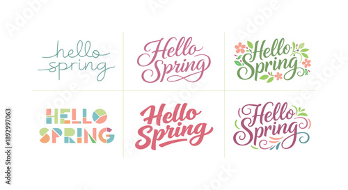 Spring Pastel Word Art. Light spring pastel word art. Set lettering. harmonious lettering variations of the same emblematic concept, each with different