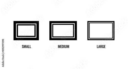 Comparison of small, medium, and large frames with double borders and white backgrounds
