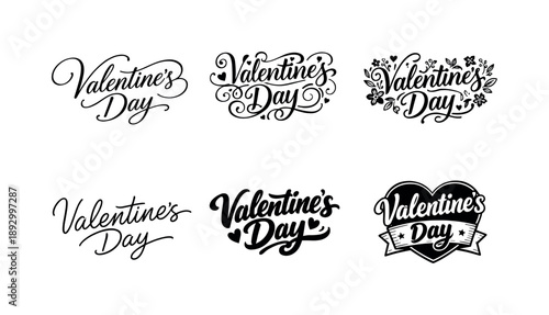 Valentine's Lettering Variations. Elegant Valentine?s Script. Set lettering. harmonious lettering variations of the same emblematic concept, each