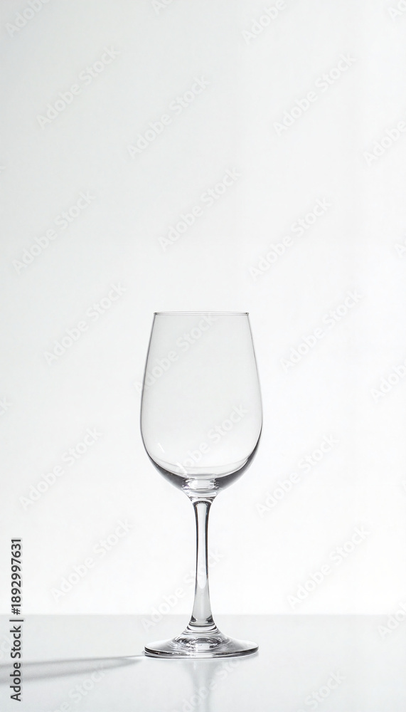 Fototapeta premium Empty wine glass on reflective surface against minimalistic background 
