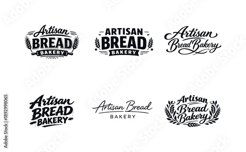 Artisan Bakery Lettering Variations. Artisan bread bakery lettering. Set lettering. harmonious lettering variations of the same emblematic concept, each with