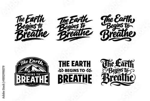 Lettering Variations Grid. The earth begins to breathe. Set lettering. harmonious lettering variations of the same emblematic concept, each with different