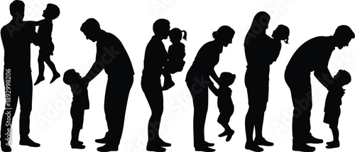 Family Parenting Silhouette Showing Parent and Child Interaction, Emotional Bonding, Growth Stages, Care, Love, and Childhood Development Concept