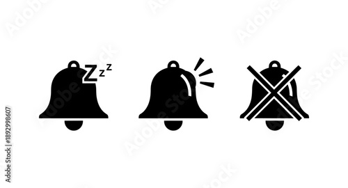 Notification bell icons showing sleep, ringing, and silent modes