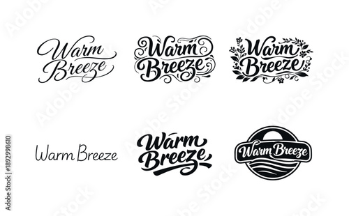 Harmonious Lettering Showcase. Warm breeze. Set lettering. harmonious lettering variations of the same emblematic concept, each with different artistic