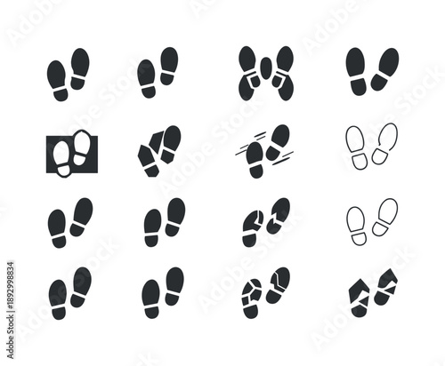Nervous Footsteps Icons. Nervous footsteps. Icon set. Set Logo of Nervous footsteps: staggered walking pattern. harmonious logo variations of the