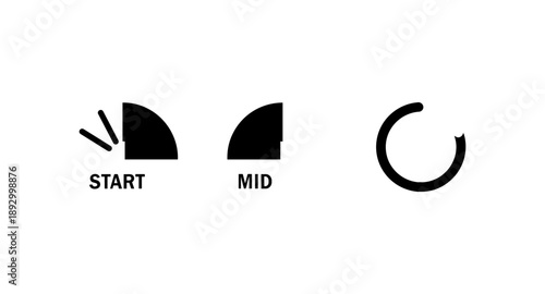 Progress indicators showing start, middle, and end stages of a process