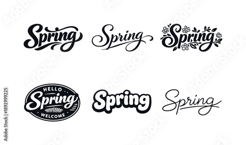 Spring Lettering Variations. Spring Banner. Set lettering. harmonious lettering variations of the same emblematic concept, each with different artistic