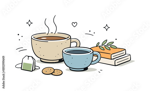 Serene Stoneware Still Life. Mindful moments. Stoneware tea cups shown in a simple still life, emphasizing calm, warmth, and appreciation of everyday objects.