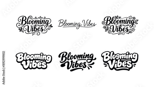Creative Lettering Styles. Blooming Vibes. Set lettering. harmonious lettering variations of the same emblematic concept, each with different