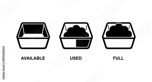 Icons showing a container at available, used, and full levels with text labels