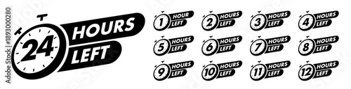Countdown timer hours left with watch emblem set 1,2,3,4,5,6,7,8,9,10,11,12 for offer, promotion, sale, social media post