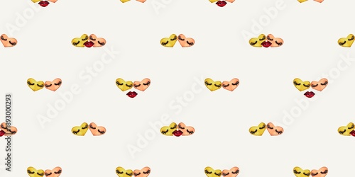 Cute pattern with romantic cartoon couple hearts, with a pastel background 
