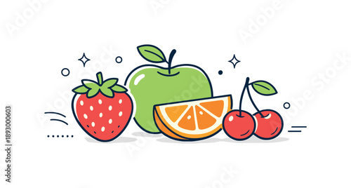 Minimalist Fruit Harmony. Minimal fresh fruit composition. Few selected fruits placed carefully to highlight shape, color, and freshness, creating a calm and