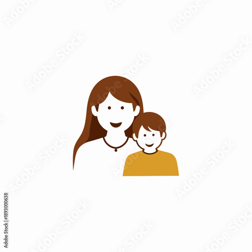 Illustrated Representation of a Smiling Family Pair Featuring a Parent and Child in Minimalist Design with Warm Earth Tones