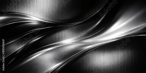 Brushed silver metal texture design featuring a dark carbon gray abstract pattern on a shiny chrome steel plate for a modern metallic vector wallpaper backdrop