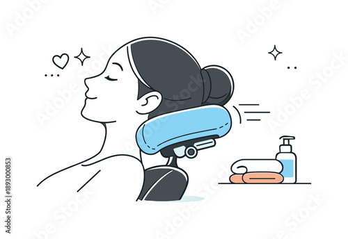 Salon Comfort Illustration. Salon comfort detail. A close-up view of a chair headrest supports the client?s head during a beauty procedure. Careful design,