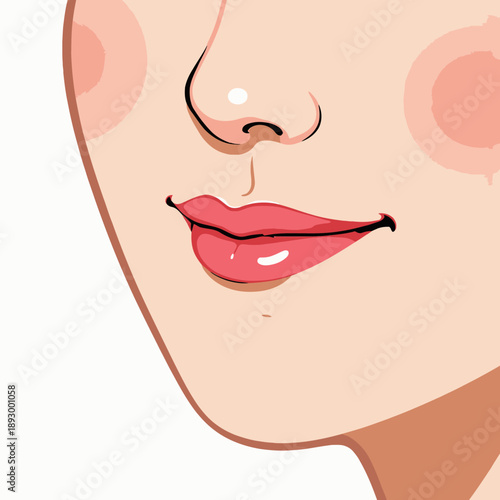 Minimalistic illustration of a woman's lower face highlighting stylishly drawn lips with a smooth texture and gentle tones