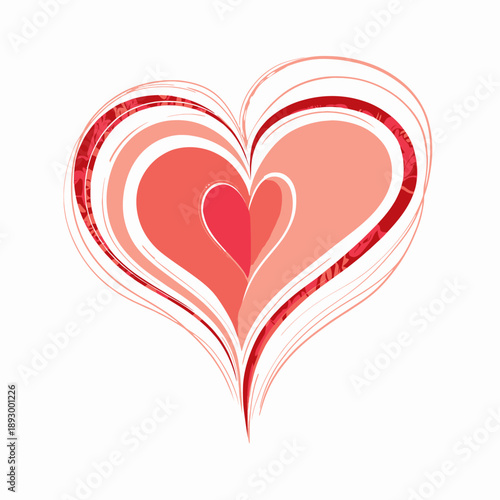 Intricate Heart Illustration with Vibrant Layers and Delicate Patterns in Red and Pink Hues Conveying Love and Romance within a Symmetrical Design