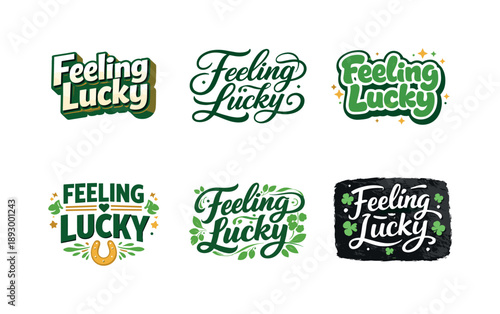 Harmonious Lettering Styles. Feeling lucky lettering. Set lettering. harmonious lettering variations of the same emblematic concept, each with different