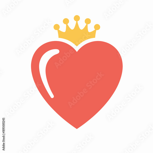 Elegant Red Heart Design With Gold Crown Illustrating Royalty and Elegance in a Minimalist Style With a Touch of Modern Charm