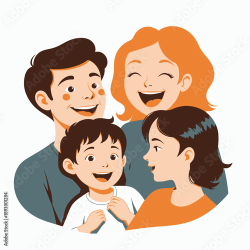 Joyful Family Gathering Portraying a Happy Moment with Smiling Parents and Children Illustrating Love and Togetherness