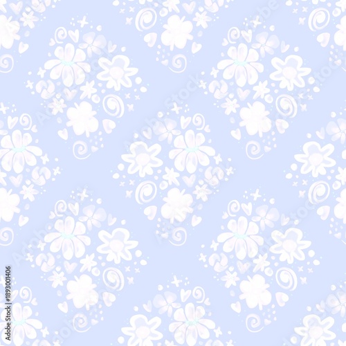 Delicate floral pattern with white flower on pastel pink background 