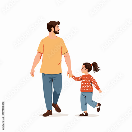 A father and daughter enjoying a joyful walk together, showcasing their special bond and connection during a cheerful outing