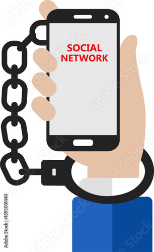 Social Media Addiction Metaphor Smartphone Handcuff Illustration for Digital Wellness Campaigns Technology Dependency Graphics