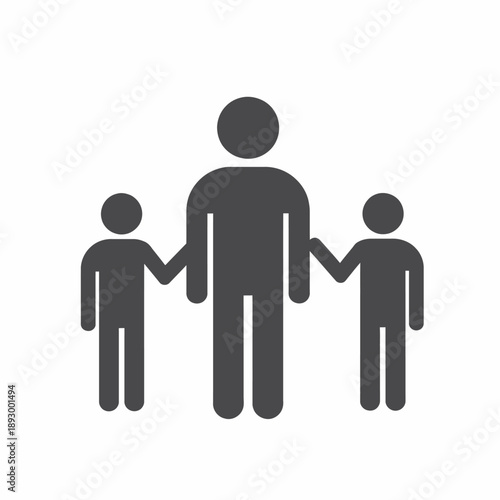Illustration of a Parent Figure Holding Hands with Two Children Symbolizing Family, Care, and Unity in a Simplified Graphic Style
