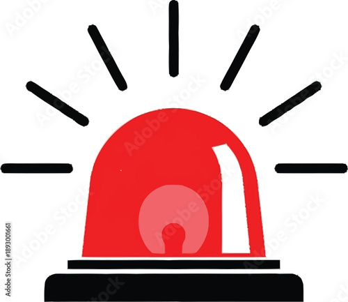 Red emergency flashing light with radiating lines indicating alert or alarm viewed from front isolated on checkered background