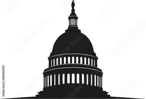 United states capitol building silhouette vector, featuring iconic dome and columns, representing government and democracy