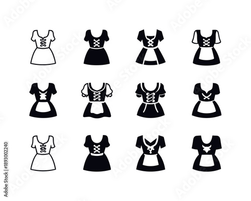 Dirndl Logo Variations. Cultural dress. Icon set. Set Logo of cultural dress: dirndl outline. harmonious logo variations of the same emblematic concept, each
