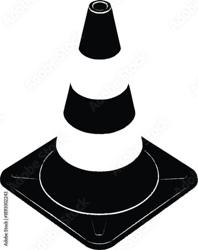 Black silhouette traffic cone icon for road construction safety and urban infrastructure maintenance projects on gray bg